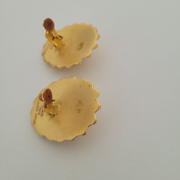 HERMES Sun Ray Clip On Earrings Gold Plated Vintage Authentic Large Heavy - Picture 8 of 12